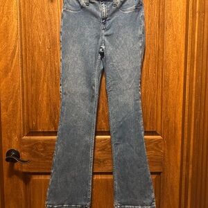 aerie High-Rise Flare Jeans in Light Wash Blue